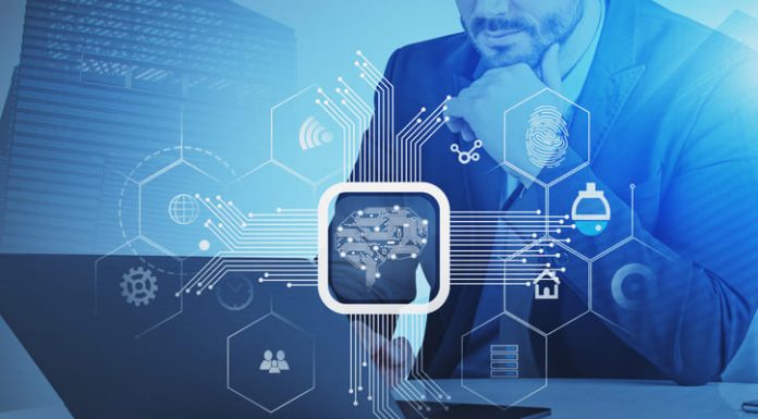 man using laptop with technology integration