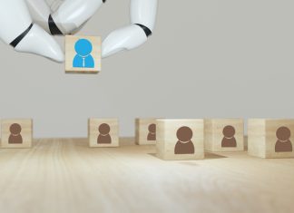 Why AI is the Perfect Match for a Skills-based Hiring Approach Search by image or video 3d rendering Robot hand put ,pick or choose the one who got idea or special or right man for job