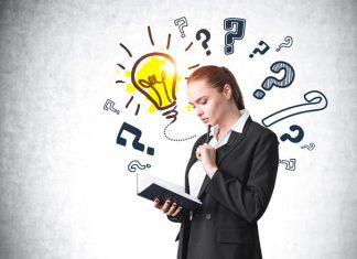 The 5 Most Important Recruitment Questions for 2024 … Answered Businesswoman with notebook in hands, question marks and light bulb sketch