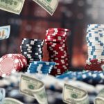 Poker chips stack on table at casino