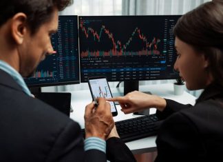 trader with trading graph on monitor