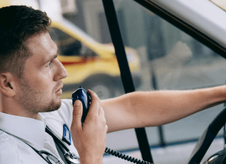 man driving an ambulance
