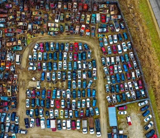 Top photo of junkyard