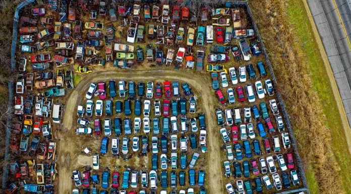 Top photo of junkyard