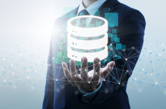 Database and network technology. Businessperson and data base icon