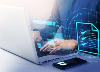Businessmen verify the accuracy of paperwork, business reviews are essential, search for information and business news.