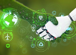 Technology and Green Nature handshake
