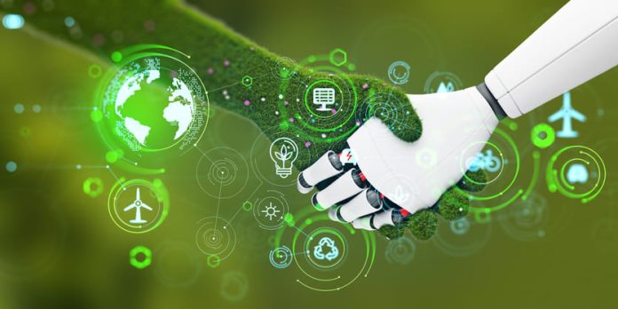 Technology and Green Nature handshake