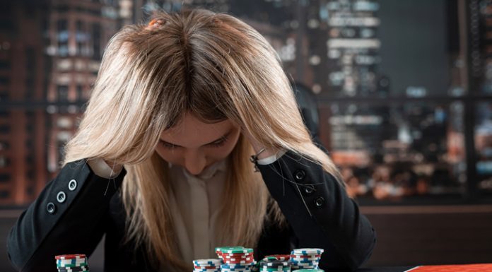The Dangerous Spiral of Gambling Addiction and Mental Health Issues upset woman losses poker game in casino, risk