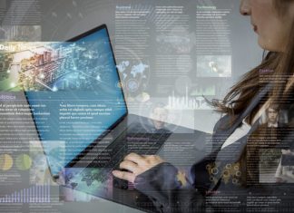 woman holding media for online media