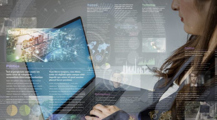 woman holding media for online media