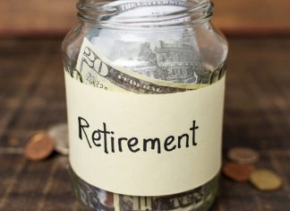 Retirement label on a jar filled with money