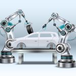 Use Cases of AI in Automotive: Intelligent Car Manufacturing Robotic Arm Realistic Composition