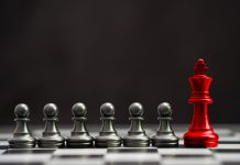 black pawn chess and red king chess for leadership