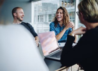 Employees having fun during a meeting