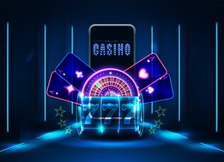 Online casino, playing cards and slot machine