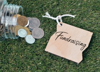 coins and fundraising tag