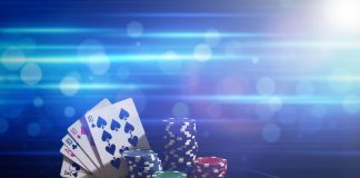 casino chips, dice and playing cards