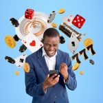 African with smartphone winning in online casino