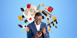 African with smartphone winning in online casino