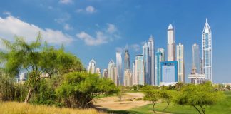 Dubai modern skyscrapers and park