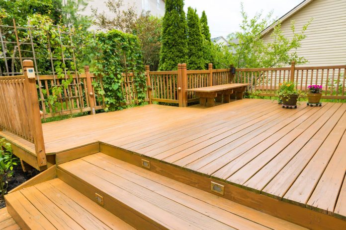 Wooden deck of family home. Wooden deck of family home.