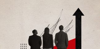 three business men looking up