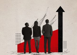 three business men looking up