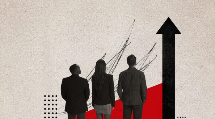 three business men looking up