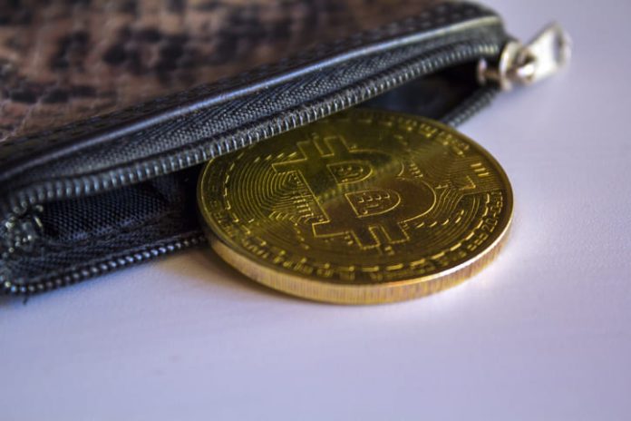 Bitcoin in leather wallet