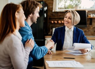 Lender talking with customers