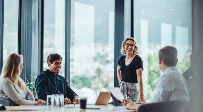 Business people having casual discussion