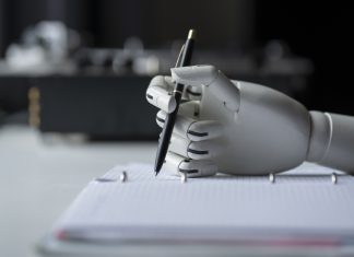 Ai robot writing on paper