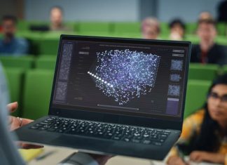 Teacher teaching AI in college students