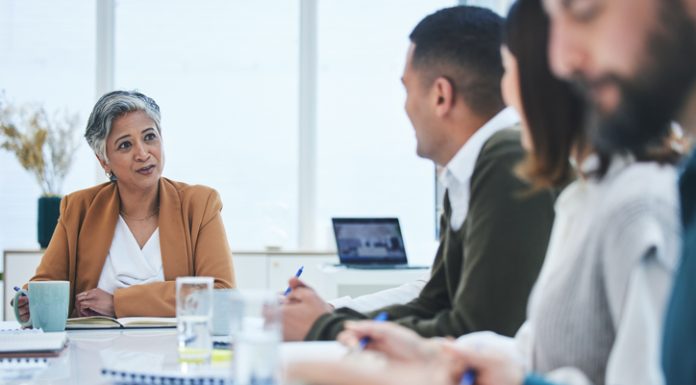 CEO in a meeting with the team members