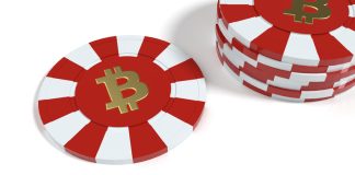 poker chip with bitcoin sign