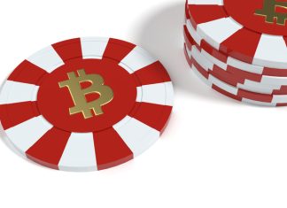 poker chip with bitcoin sign