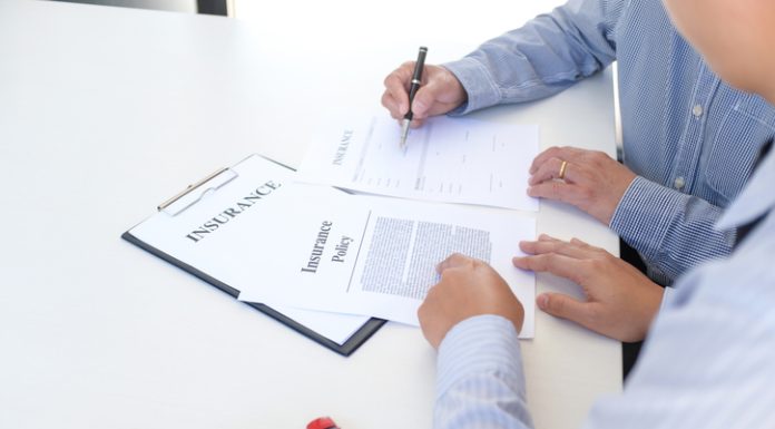 Businessman holding insurance policy for vehicle