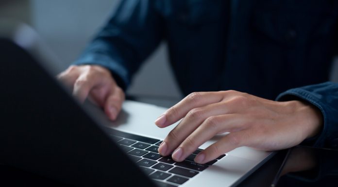 Person are using laptops, working or studying online at home. businessman using laptop work outside the office