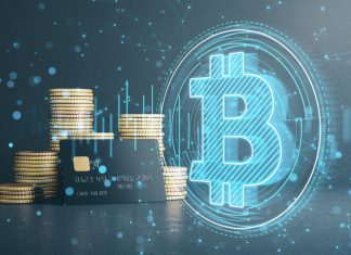 Golden coins and bank card for cryptocurrency and finance
