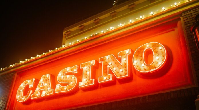 Neon sign of the word casino.