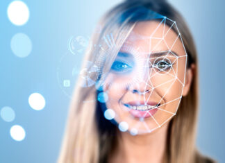 Smiling woman with artificial intelligence