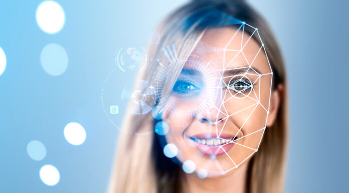 Smiling woman with artificial intelligence