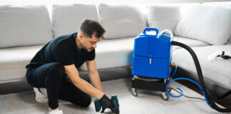 Reviving Your Carpets: Dealing with Water Damage Cleaning the carpet at home using drill and brush