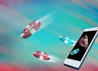 Casino coins flying out from a mobile