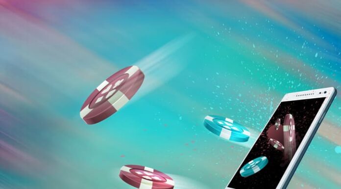 Casino coins flying out from a mobile