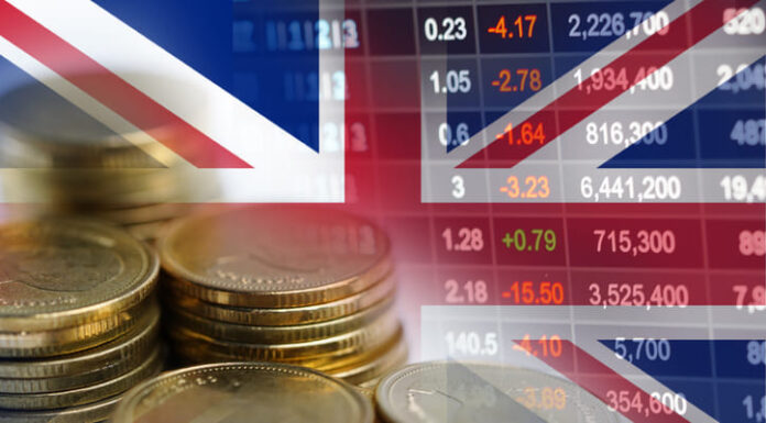 Investment trading financial, coin and United Kingdom England flag