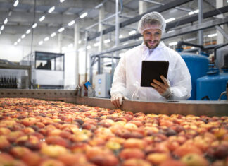 From Local Plates to Global Palates: How to Scale Your Food Business Worldwide Technologist standing in food processing factory and checking quality of apple fruit.