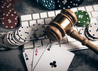 Poker game and judge on keyboard