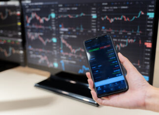 Graph chart of stock market investment trading.